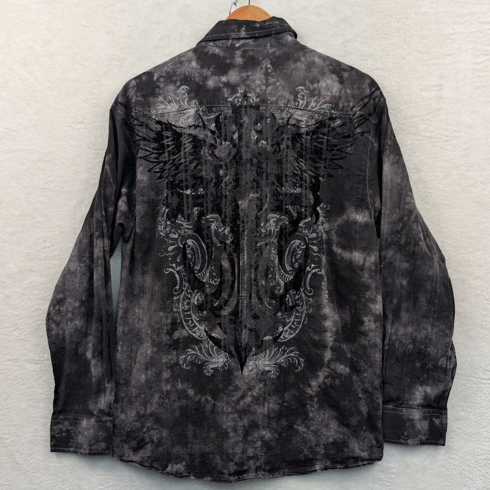VTG Eighty Eight Shirt Men's L Black Winged Cross Acid Wash Tie Dye Gothic Y2K